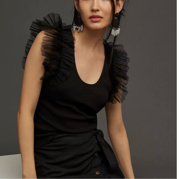 Anthropologie Dolan Tulle Sleeve Tank Top Size Medium Burnt Orange Rust NWT - Picture 11 of 11